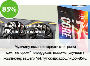 Мужчину тяжело оторвать от игры за компьютером? newegg.com поможет улучшить компьютер вашего МЧ, тут скидки дошли до -85%.